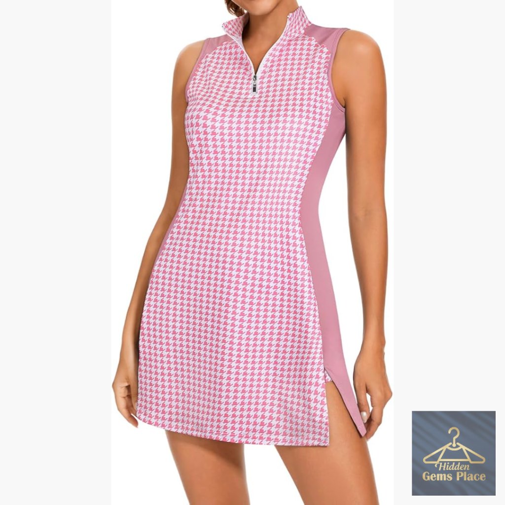 Sleeveless Zip-Up Tennis Dress With Built-In Shorts And Pockets